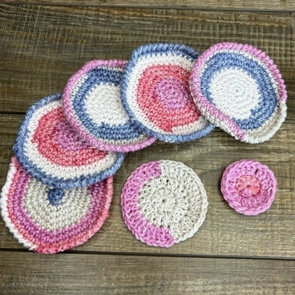 5 Coasters and 2 Round Scrubbies Set‎ Handcrafted Crochet by Seller Cotton